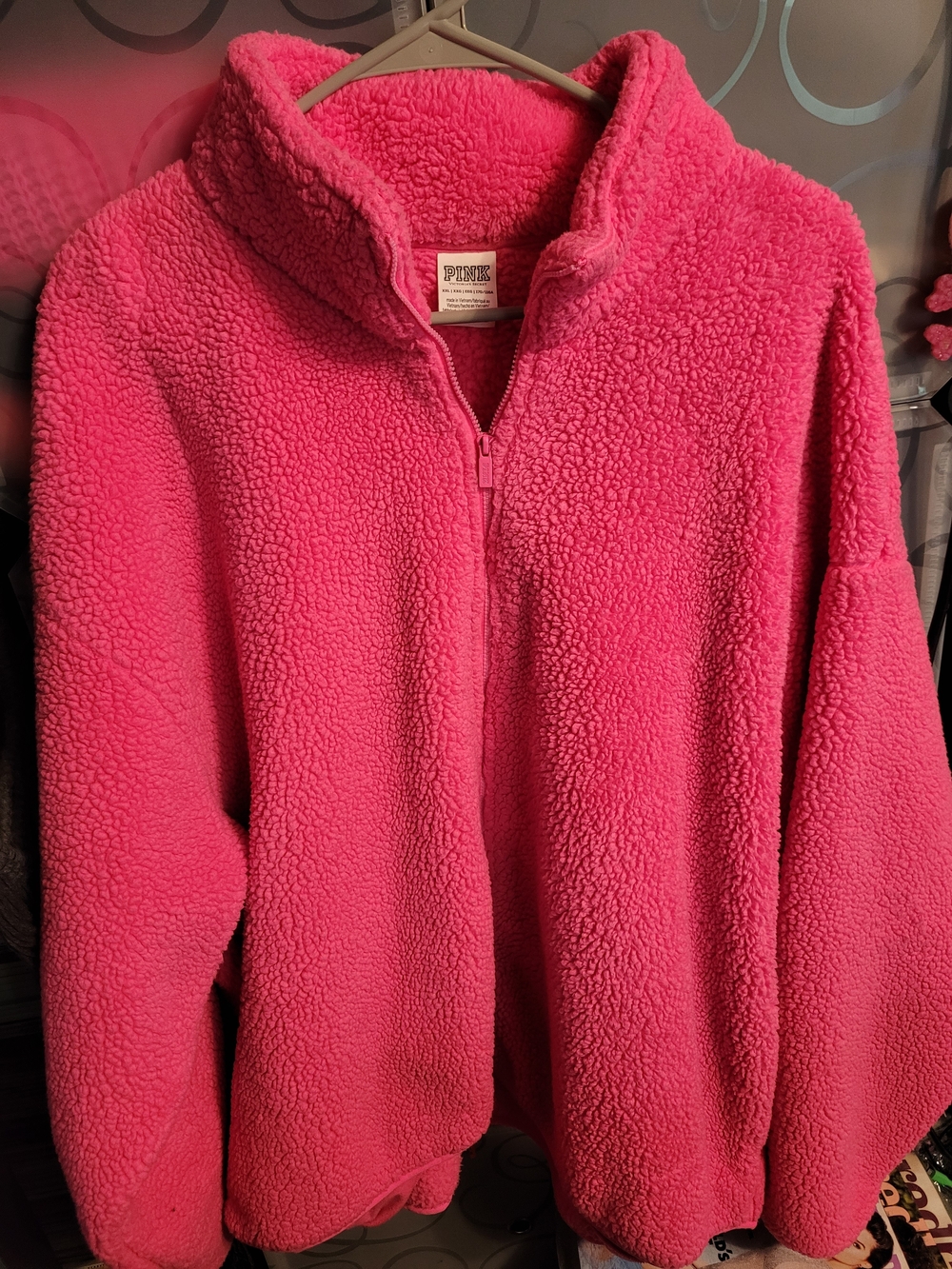 PINK Victoria's Secret Hot Pink Sherpa Full-Zip
